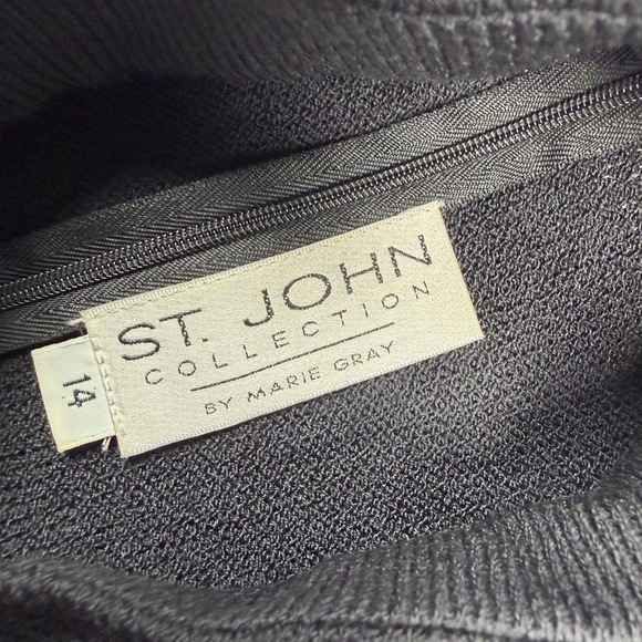 St. John Santana Knit Dress 14 Black Long Sleeve Gold Bar Accents Mock Neck READ - Picture 4 of 12